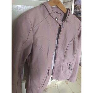 joujou leather jacket lt. pink sz. L lined zipper front pocket sleeve snap colla